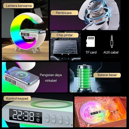 Speaker Lampu Meja RGB Wireless Charger 15W